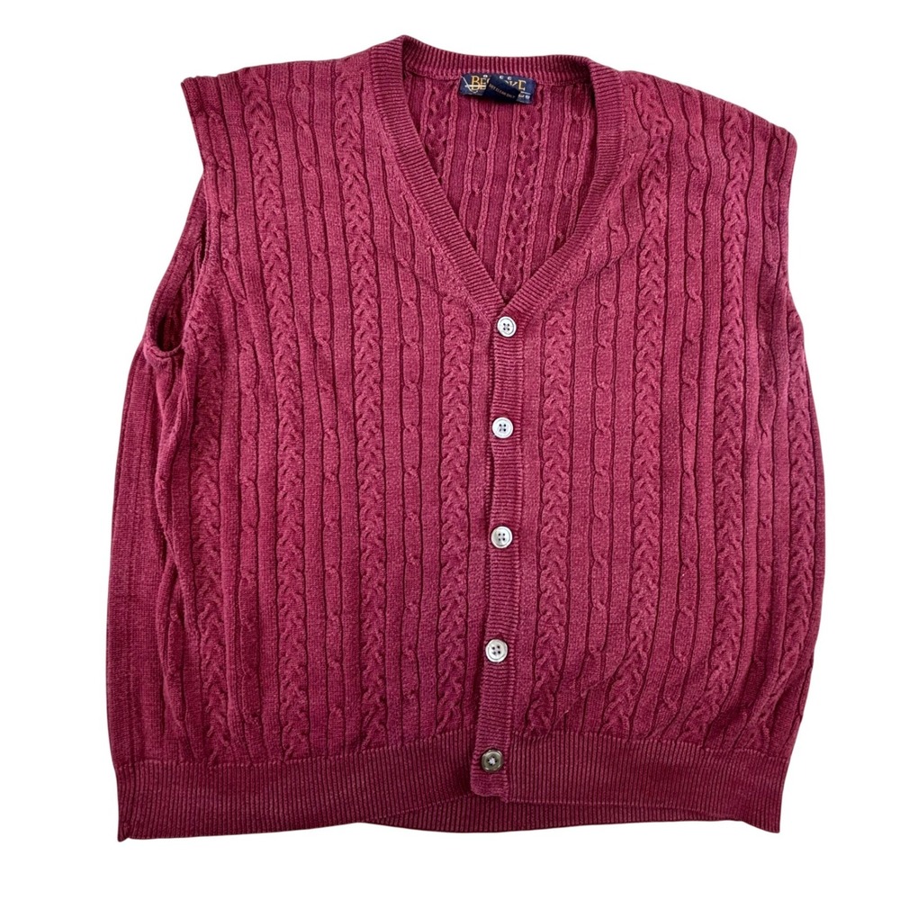 Bespoke Sweater Vest Women's Medium Burgundy 100% Silk Cable Knit Button Front
